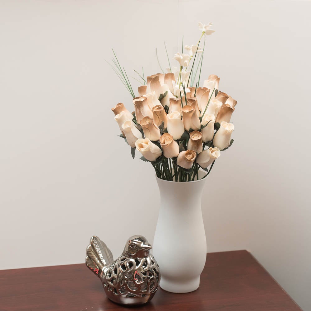 Wooden Rose Bouquet – Gold & White