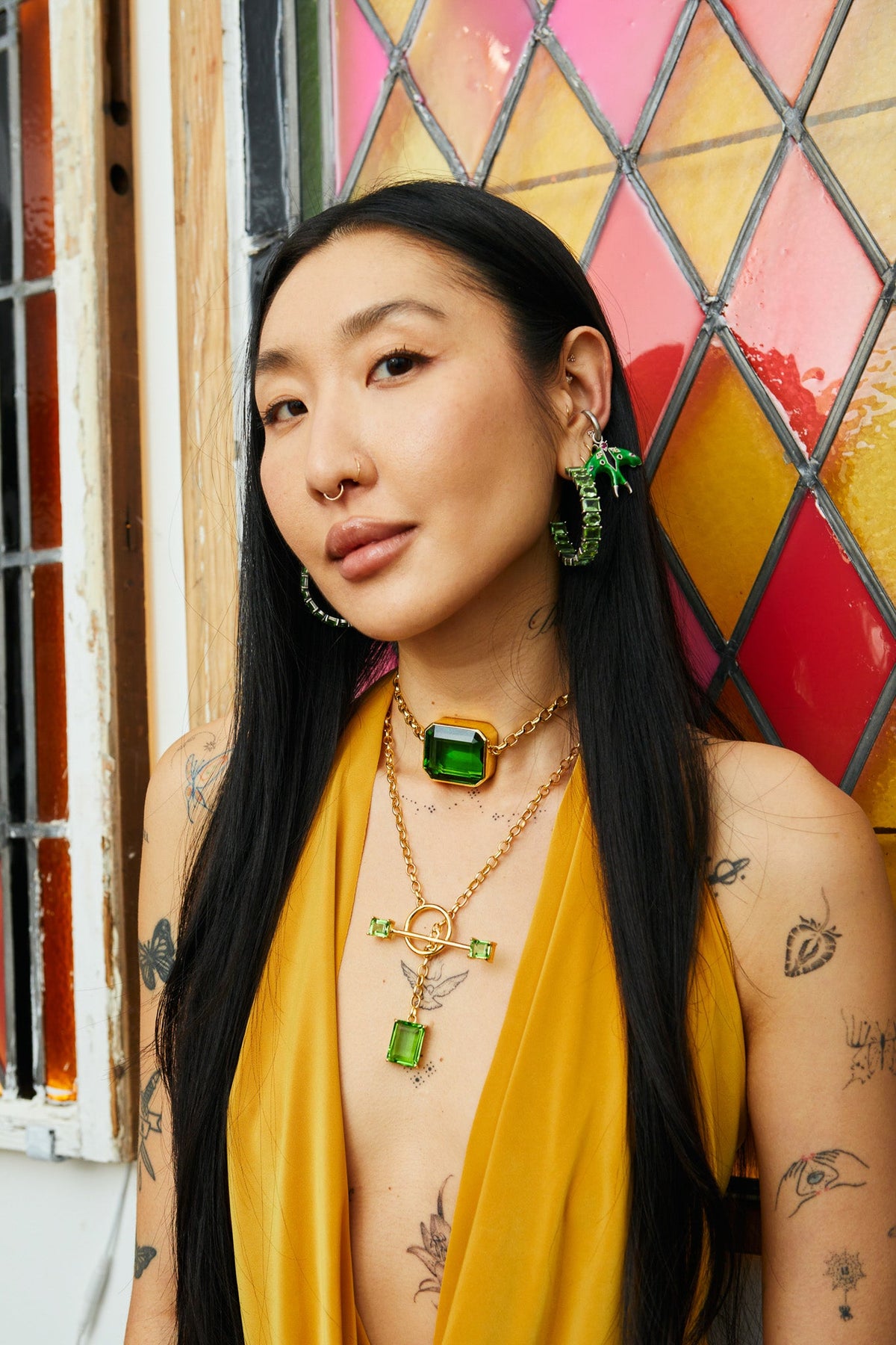 Calling Card Toggle Necklace in Green Envy (Gold)
