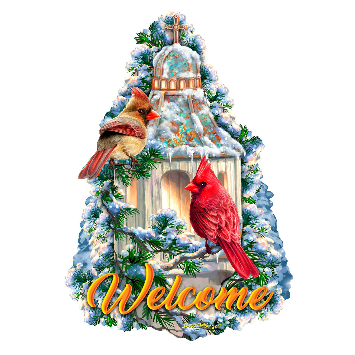 Little Cardinal Chapel Holiday Door Decor