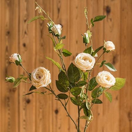 Artificial Flower Silk Rose Flower Bloom and Bud Stem in White 39" Tall