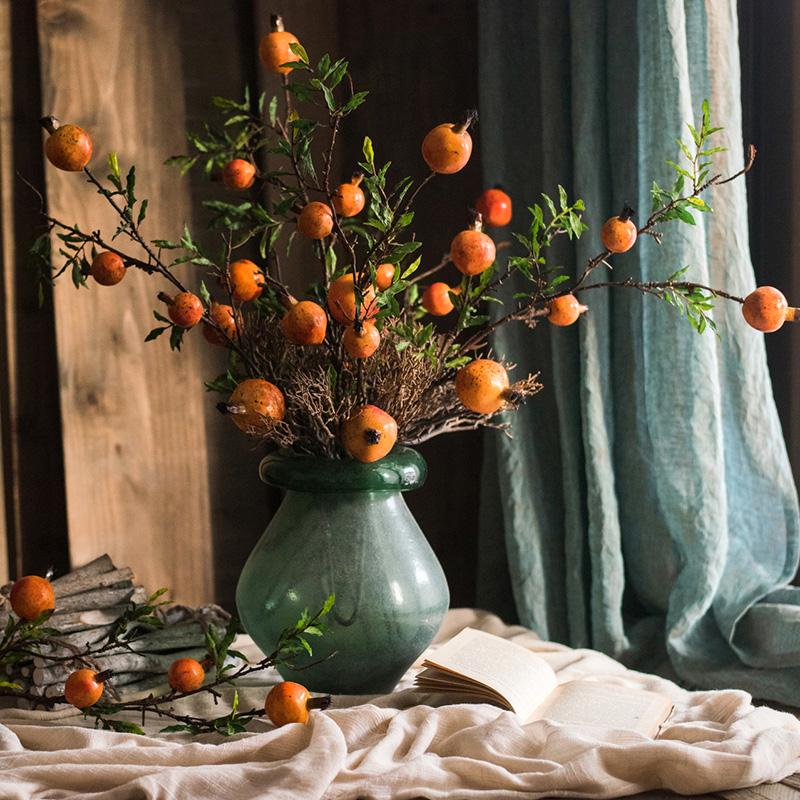Artificial Fruit Yellow Orange Pomegranate Fruit Stem 36" Tall