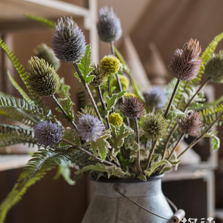 Faux Silk Artificial Thistle Flower Stem 26" Tall