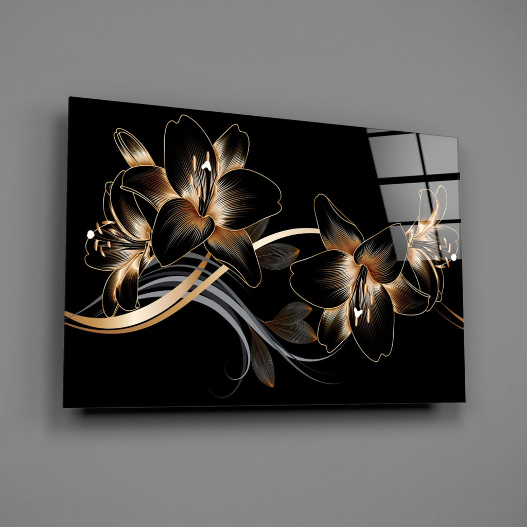 Golden Black Lily | Tempered Glass Wall Art
