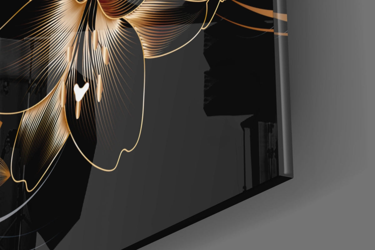 Golden Black Lily | Tempered Glass Wall Art
