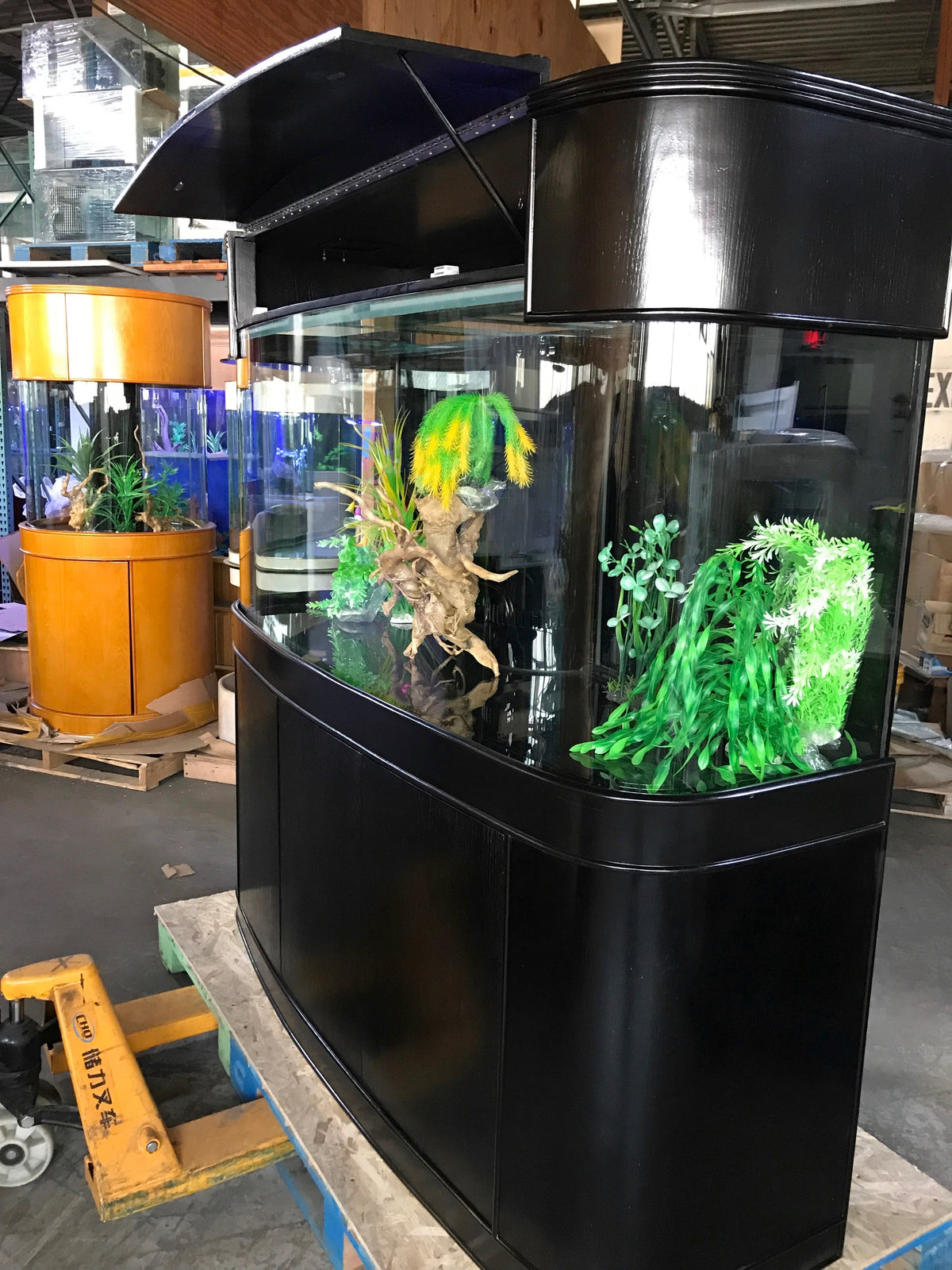 WARRANTY INCLUDED! 215 gallon GLASS bow front aquarium fish tank set