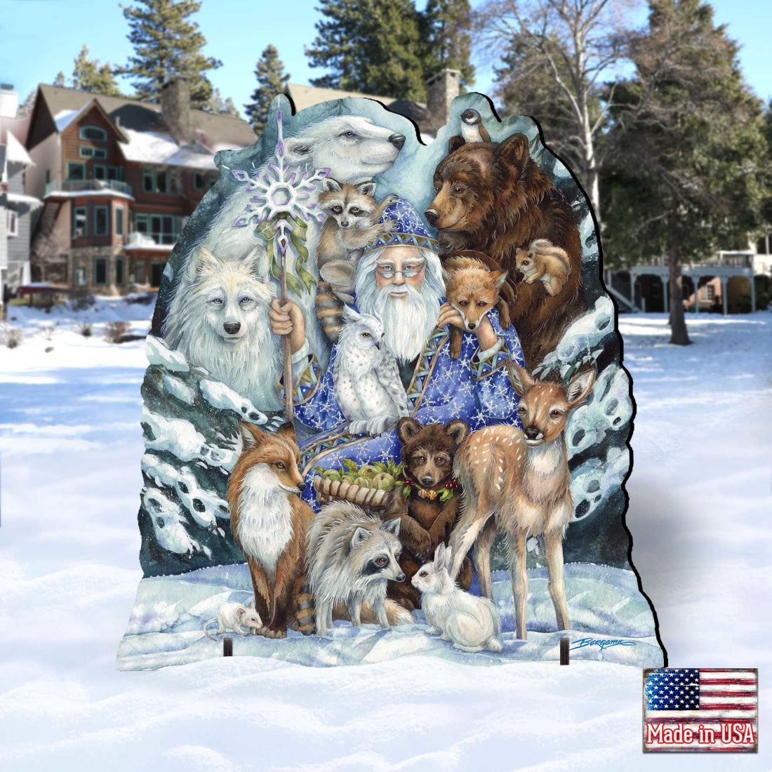 Gather in Peace Father Winter Animals Holiday Outdoor Yard Sign