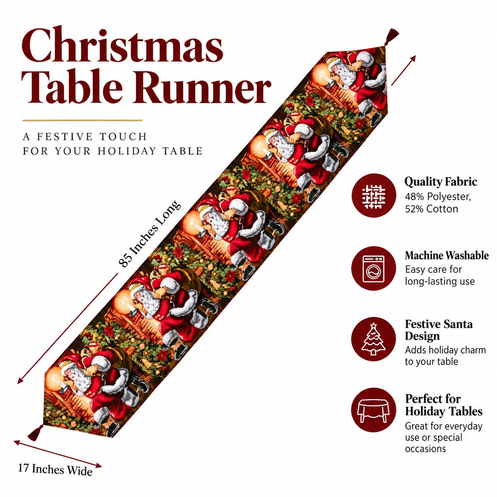 Santa Red Christmas Tablecloth Holiday Runner 85 Inches