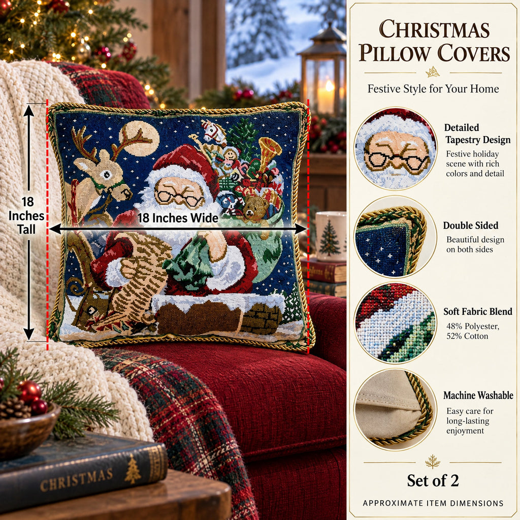 Set of 2 Santa Reading Gifts List Christmas Throw Cushion Pillow Covers