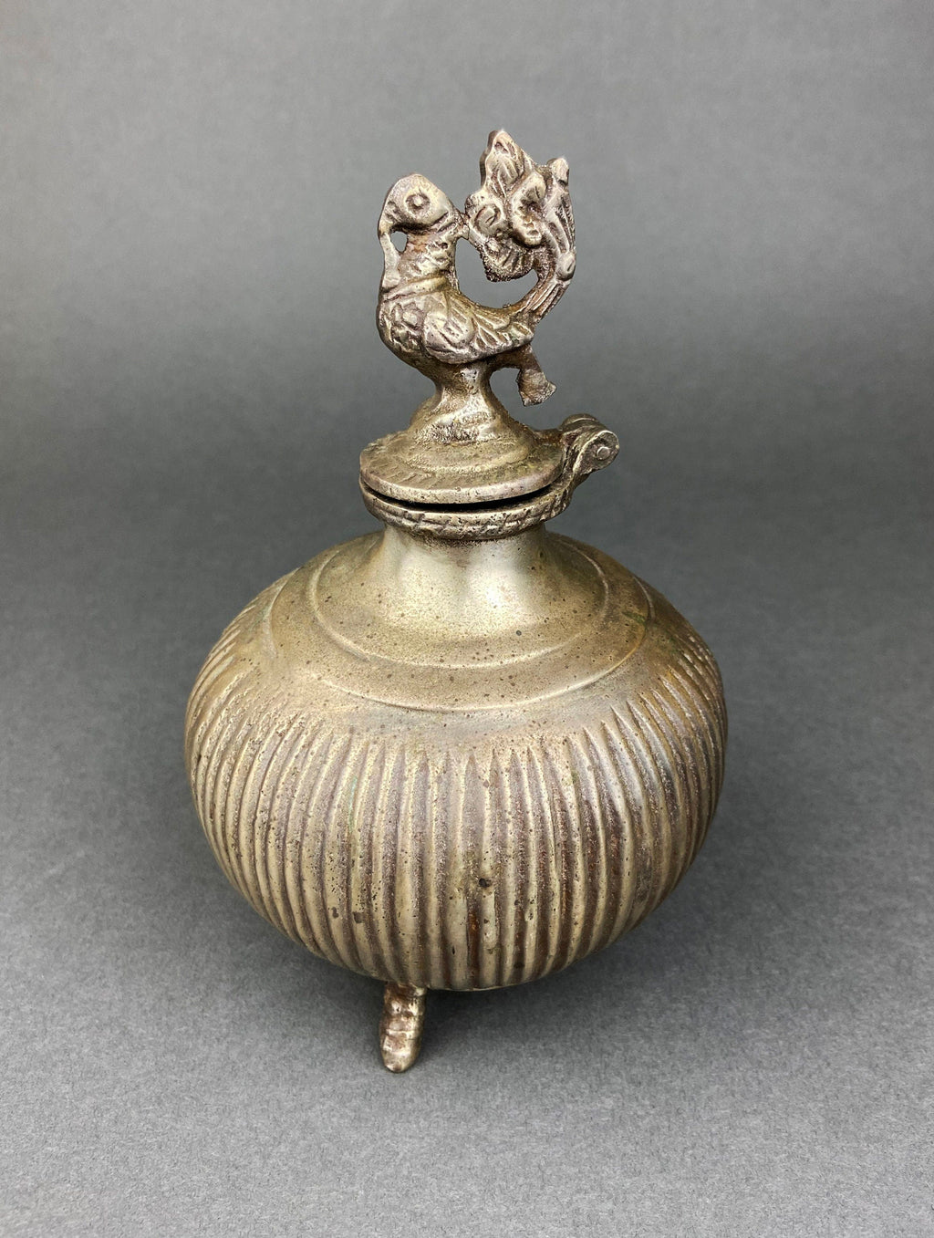 The Peacock Reliquary | Vintage Indian Metal Vessel