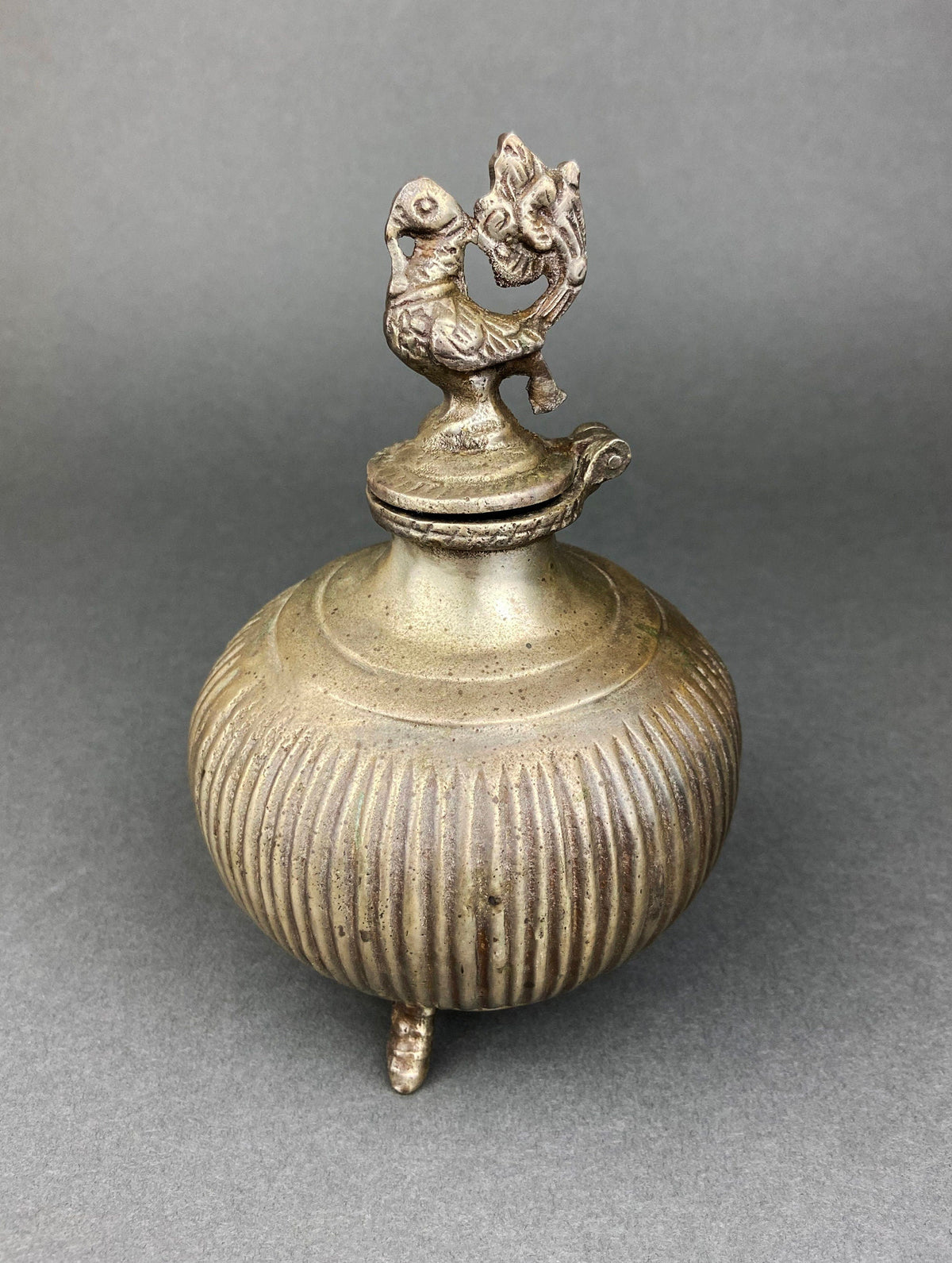 The Peacock Reliquary | Vintage Indian Metal Vessel