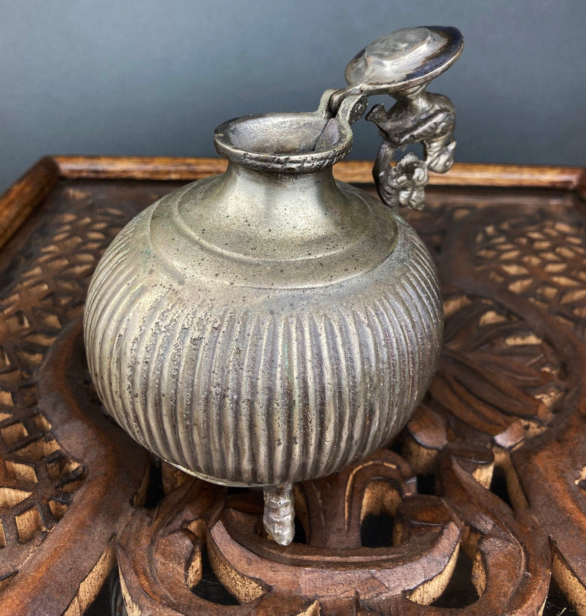 The Peacock Reliquary | Vintage Indian Metal Vessel