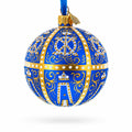 1896 Twelve Monograms Royal Blue Glass Ball Christmas Ornament 3.25 Inches