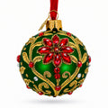 Jeweled Emerald Green Poinsettia Glass Ball Christmas Ornament