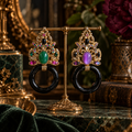 Vintage Italian Ornate Black Hoop Earrings