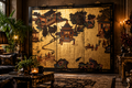 The Hong Kong Village Screen | Hand-Painted Black & Gold Lacquer, 1970s