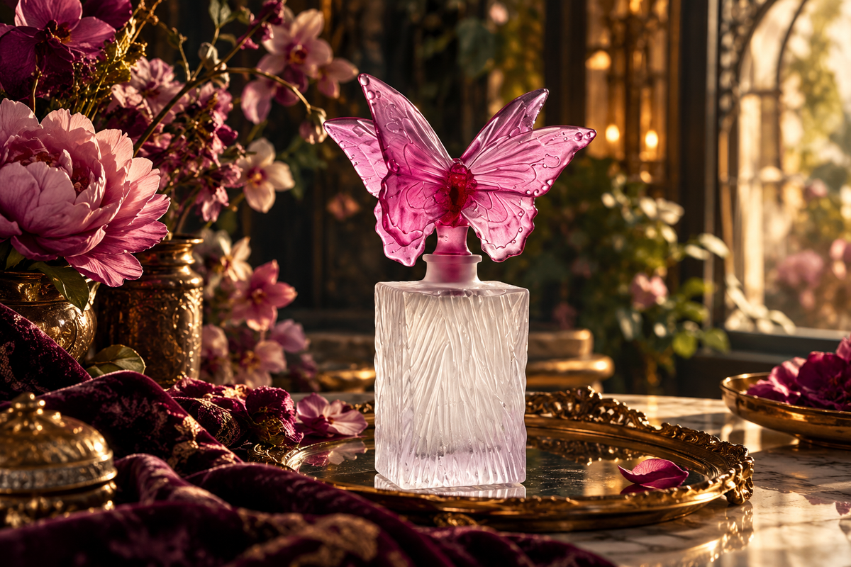 Daum Butterfly “pâte de cristal” Perfume Bottle - Purple/Pink