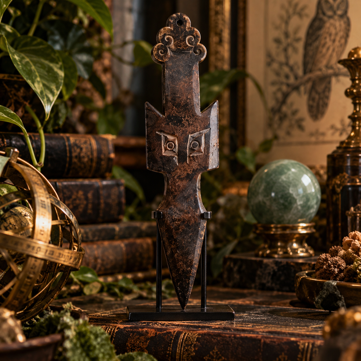 Hand-Carved Jade Owl Athame | Ritual &amp; Altar Piece