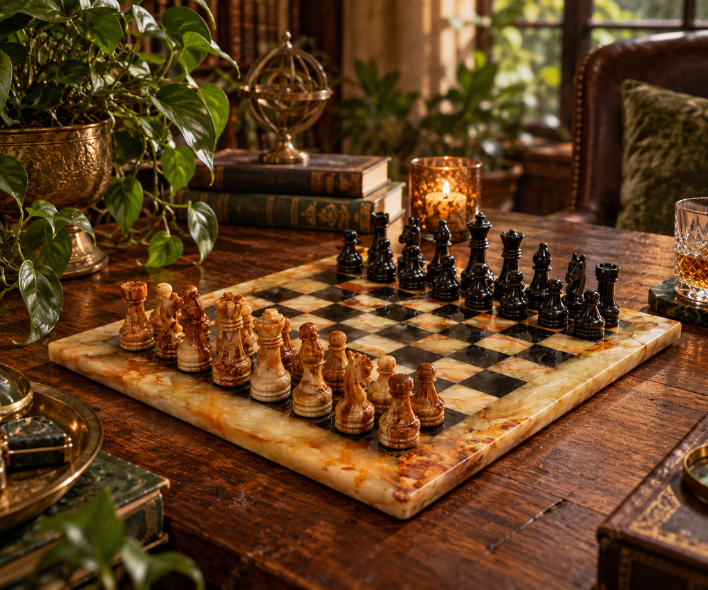 Green Onyx and Black Marble Chess Set 12 Inches - Premium Handmade