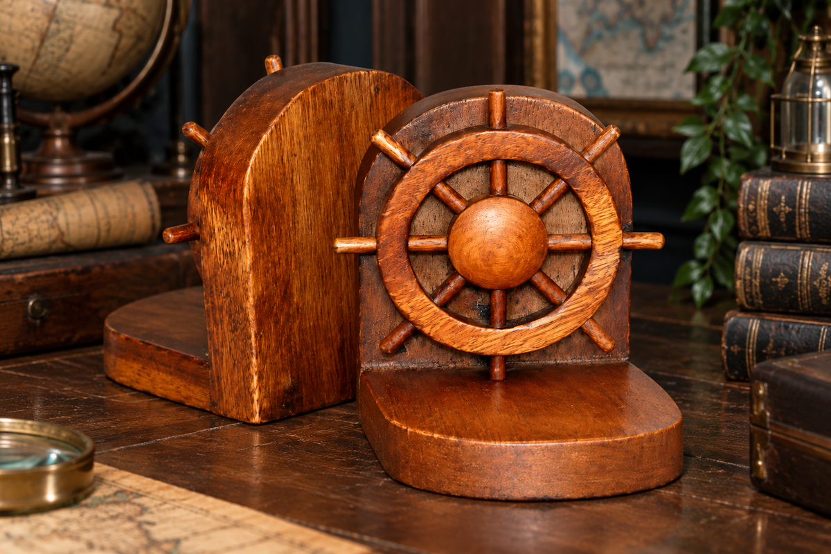 The Mariner’s Bookends | Wooden Ship’s Helm