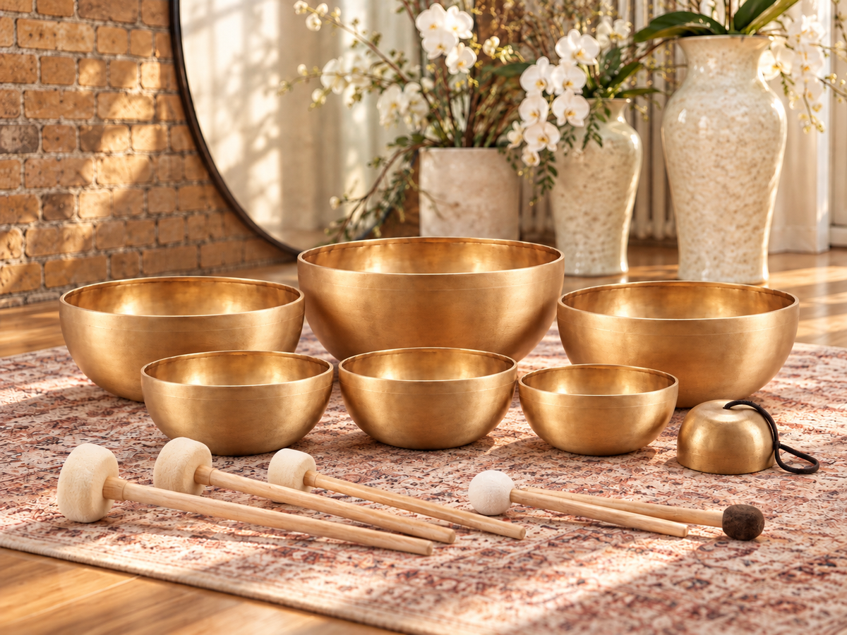 Tibetan Singing Bowl Set - 7 bowls, 5 mallets, 8850 g