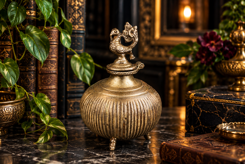 The Peacock Reliquary | Vintage Indian Metal Vessel