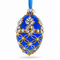 Blue Jeweled Floral Glass Egg Christmas Ornament
