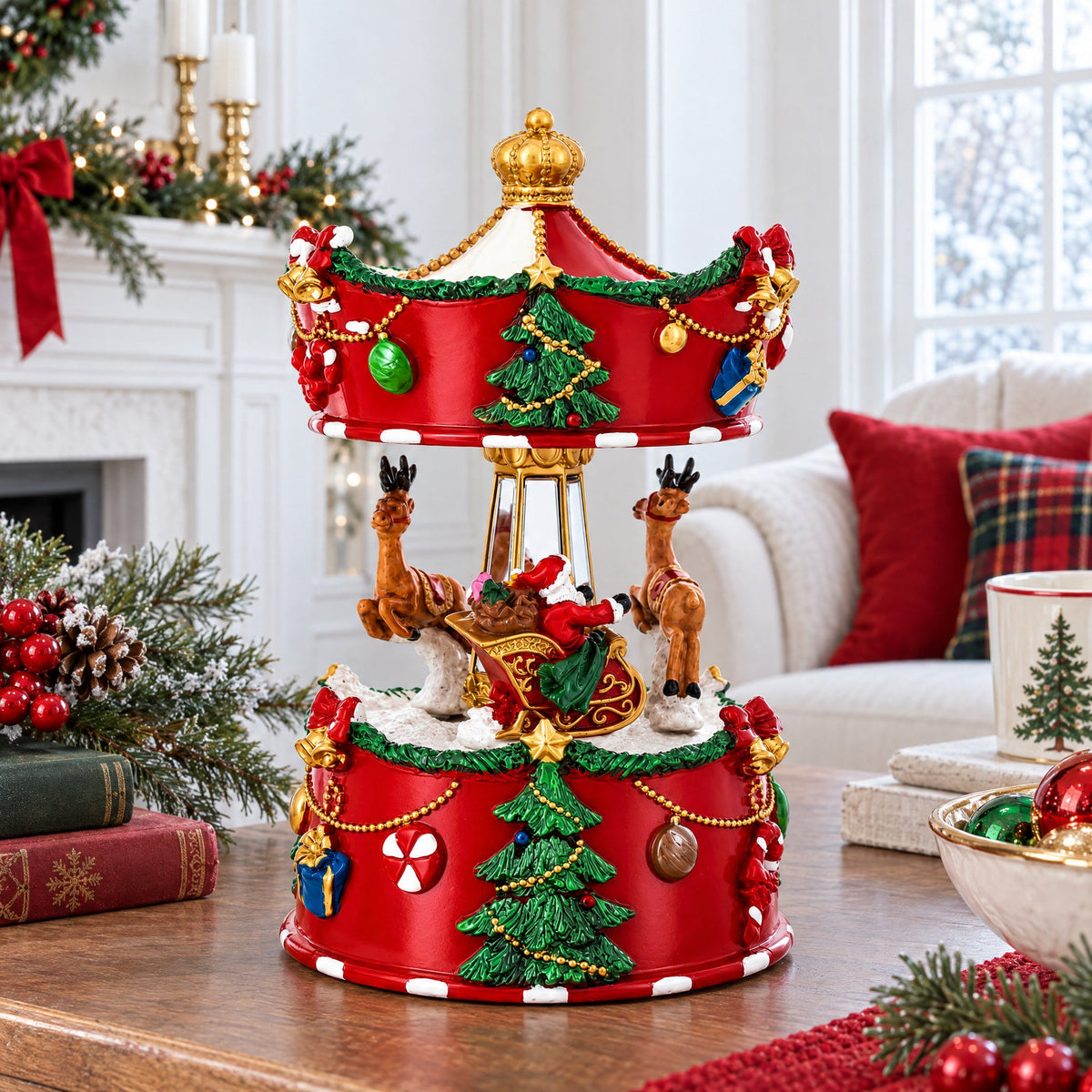 Santa's Merry Carousel Ride Spinning Musical Figurine