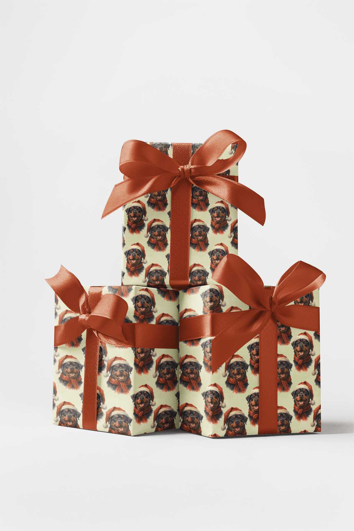 Rottweiler in Red Wrapping Paper
